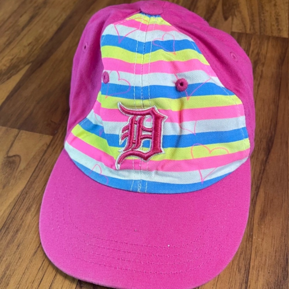Detroit Tigers MLB Toddler Girls Hat Pink Striped Heart Fan Favorite Cotton Cap